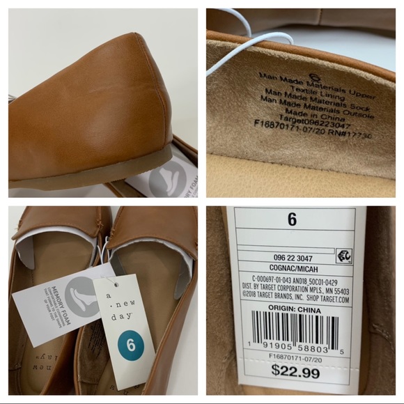 A New Day Micah Cognac Brown Faux Leather Almond Toe Loafers New Nwt Multi Sizes - Picture 7 of 14